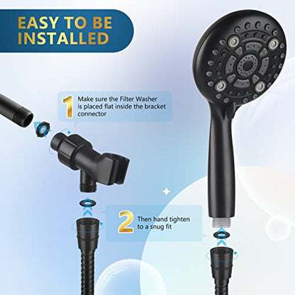 6 Spray Modes High Pressure Handheld Showerhead Set Upgraded | 5 Inches Shower Head with Handheld Spray Matte Black Handheld Shower Head 60 Inches Stainless Steel Hose-1-Min Install - color: Matte Black