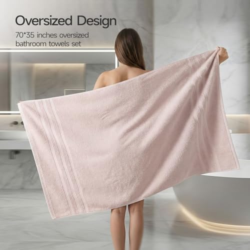 REDKISS Pink Extra Large Bath Sheets Towels - 700 GSM Cotton Bath Sheet, 35 x 70 Inches Jumbo Bathroom Towel Super Soft, Highly Absorbent, Hotel Quality, for Bathroom, Gym, 2 Piece - color: Pink
