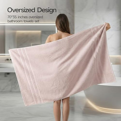 REDKISS Pink Extra Large Bath Sheets Towels - 700 GSM Cotton Bath Sheet, 35 x 70 Inches Jumbo Bathroom Towel Super Soft, Highly Absorbent, Hotel Quality, for Bathroom, Gym, 2 Piece - color: Pink