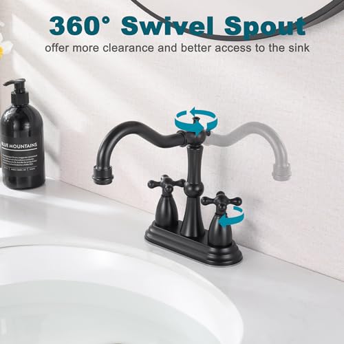Matte Black Antique Bathroom Faucet, 4 Inch Centerset | Stainless Steel, Lavatory Faucet, Pop Up Drain, 4 inch Centerset - color: Matte Black
