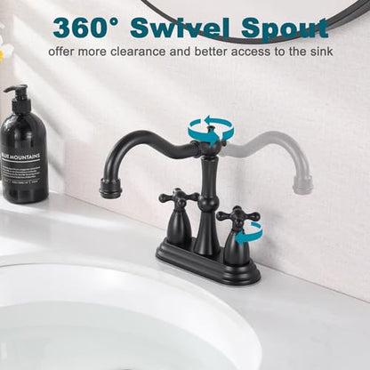 Matte Black Antique Bathroom Faucet, 4 Inch Centerset | Stainless Steel, Lavatory Faucet, Pop Up Drain, 4 inch Centerset - color: Matte Black