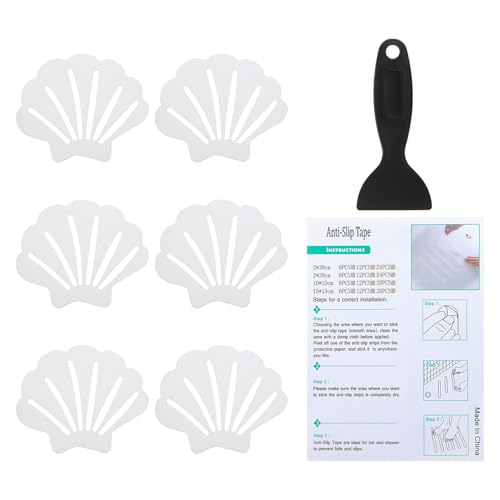 PATIKIL Bathtub Non Slip Stickers 3.54x2.76 Inch, 6 Pack Shell Safety Shower Floor Anti Slip Stickers with Adhesive Decals Scraper for Bath Tub Shower Floor Stair, Clear - color: Clear