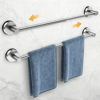 14.6inch~24inch Towel Racks for Bathroom,Adjustable Suction Cup Towel Bar for Bathroom Wall,Stainless Steel Bath Towel Holder for Shower,2 Pack(Brushed Silver) - color: Silver-2 Pcs