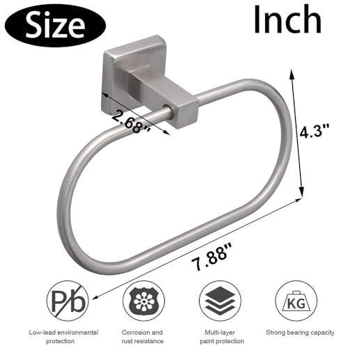 TocTen 2 Pieces Towel Ring/Hand Towel Rack - Thicken SUS304 Stainless Steel Bathroom Hand Towel Holder Heavy Duty Unique Oval Hand Towel Hanger Wall Mounted for Bathroom Kitchen Sink（Brushed Nickel） - color: Brushed Nickel, size: 7.88 Inch without Shelf (