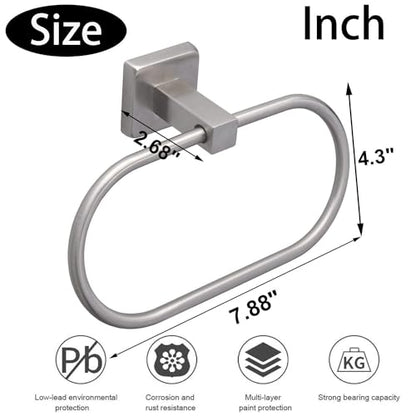 TocTen 2 Pieces Towel Ring/Hand Towel Rack - Thicken SUS304 Stainless Steel Bathroom Hand Towel Holder Heavy Duty Unique Oval Hand Towel Hanger Wall Mounted for Bathroom Kitchen Sink（Brushed Nickel） - color: Brushed Nickel, size: 7.88 Inch without Shelf (