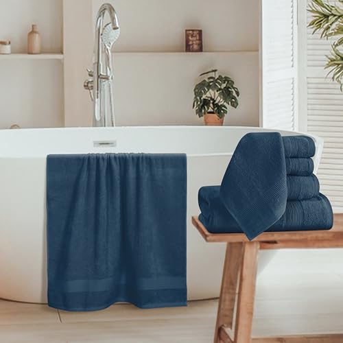 8 Piece Towel Set 100% Ring Spun Cotton, 2 Bath Towels 27x54, 2 Hand Towels 16x28 and 4 Washcloths 13x13 - Ultra Soft Highly Absorbent Machine Washable Hotel Spa Quality - Mineral Blue - color: Mineral Blue, size: 8 Piece Towel Set
