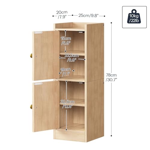 HOOBRO Slim Bathroom Cabinet for Small Spaces, Narrow Toilet Paper Cabinet with Doors, 9.8”W Space Saving Floor Cabinet with Adjustable Shelves, Farmhouse Wooden Organizer, Natural