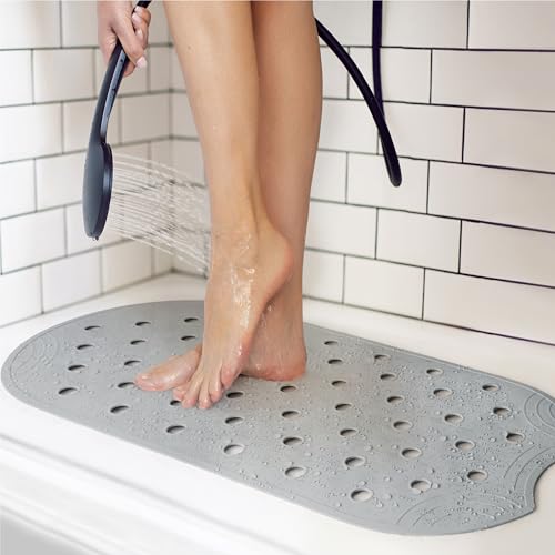 Rubber Bathtub Mat Shower Mat Non-Slip, 31x14 Inch, Bath Tub Floor Mat with Suction Cups and Drainage Holes, Grey - color: Grey, size: 31" x 14" (Oval)