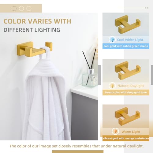 Angle Simple Bathroom Towel Hook, Double Robe Coat Hook, Brushed Dark Gold | SUS304 Stainless Steel Hand Towel Holder for Hanging Bags, Ropes, Umbrellas, Clothes, Hats, Screw Wall Mount - color: Brushed Dark Gold, size: 1 Pack