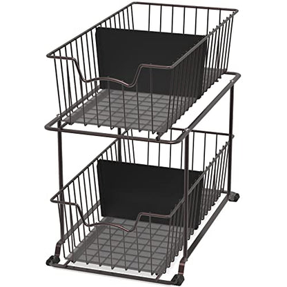 SimpleHouseware 2 Tier Cabinet Wire Basket Drawer Organizer, Brown - color: Brown