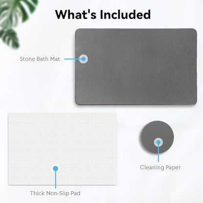 Stone Bath Mat, Dries Quickly, Non-Slip Diatomaceous Earth Bath Mats for Bathroom, Super Absorbent Stone Shower Mat, Easy to Clean, 23.5" x 15.5" Dark Gray - color: Dark Gray