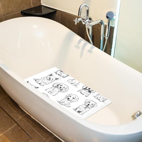Bathtub Mats for Shower Tub, Doodle Art Animal Dogs Puppy Characters Anti-Slip Bath Mats for Inside Tub, Bathroom Shower Mats with Drain Holes and Suction Cups - color: Multi 04