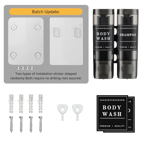 Shower Soap Dispenser Shampoo and Conditioner Dispenser 2 Chamber No Drill Wall-Mounted Shampoo Dispenser for Shower Wall Mounted Shower Dispenser for Bathroom Hotel Large Capacity,Dark Gray1 - color: Gun Gray 2 Chamber