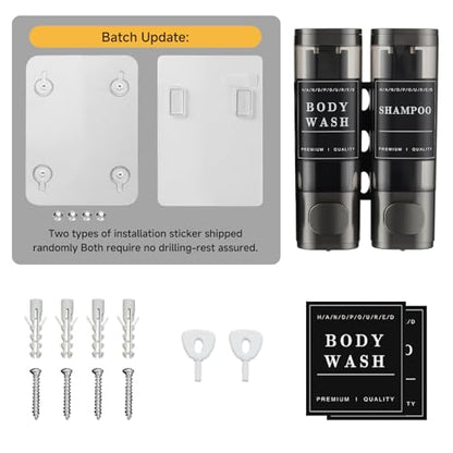 Shower Soap Dispenser Shampoo and Conditioner Dispenser 2 Chamber No Drill Wall-Mounted Shampoo Dispenser for Shower Wall Mounted Shower Dispenser for Bathroom Hotel Large Capacity,Dark Gray1 - color: Gun Gray 2 Chamber