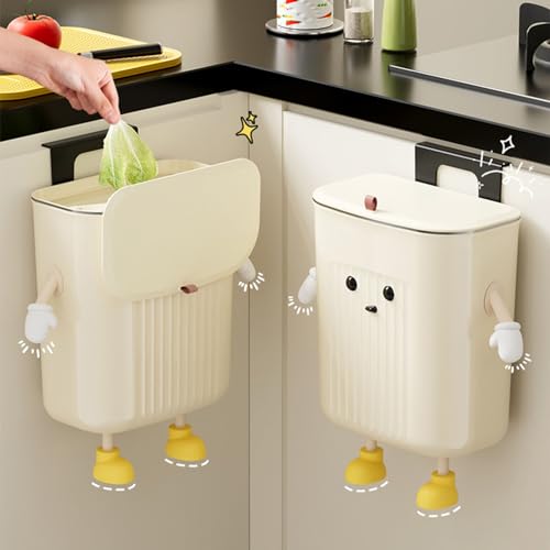 Wall Mounted Trash Can Bin with Lid Waste Cartoon Kitchen Hangings Garbage Dustbin Rubbish Decorations Office Can