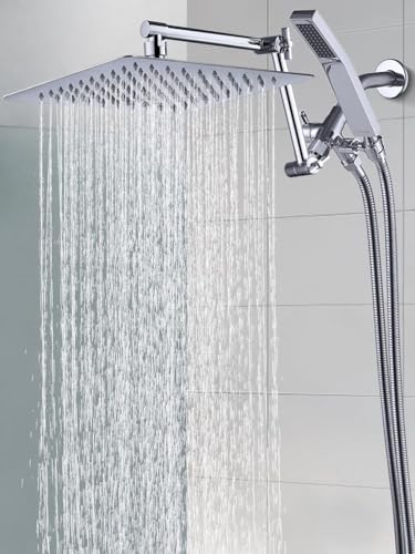 G-Promise All Metal 10 Inches Rainfall Shower Head with Handheld Combo | All Metal, Built to Last, Easy Install, Adjustable Height & Angle for All Heights, Extra Long Hose, Modern Upgrade - color: Chrome, size: 10 Inches