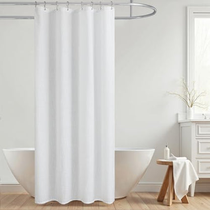 KOUFALL White Waterproof Linen Fabric Shower Curtain 54x72 Inch Length - color: White, size: 54"W x 72"L (Pack of 1)