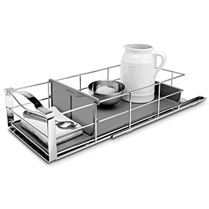 simplehuman 9-Inch Pull-Out Cabinet Organizer, Under Cabinet Sliding Drawer for Kitchen Bathroom, Heavy-Gauge Steel Frame, Removable Drip Guard, Ball-Bearing Tracks, Grey Plastic - size: 9-Inch