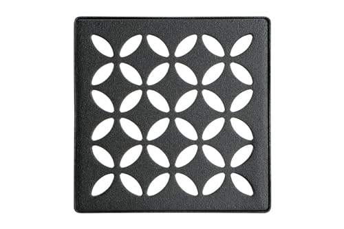 Schluter Kerdi-Drain Floral Shower Grate Kit with Integrated Bonding Flange - Ideal for Tile Showers - Stainless Steel, 4" Grate, Square, Matte Black Grate Finish - KDIF4GRKMGSD5