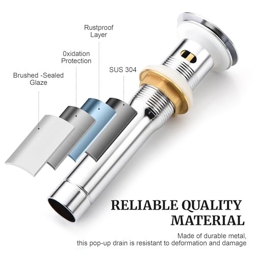 Pop up Sink Drain Stopper with Overflow Chrome for Bathroom Vessel Vanity Sink Art Basin, Big Cap Sink Drain with Overflow, Metal Pop-up Drain Strainer with Detachable Basket Stopper - color: Chrome, style: with overflow