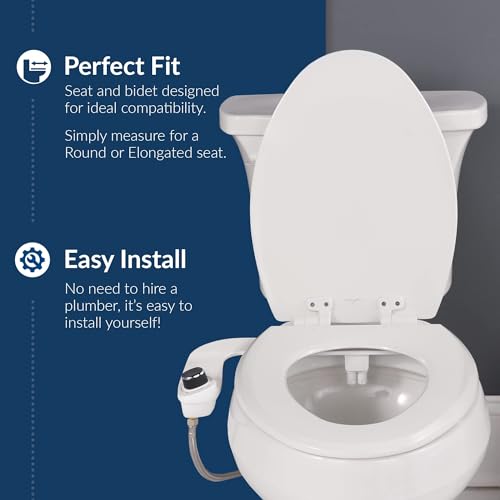 Mayfair Cassel Bidet Bundle, Slow-Close Never Loosen Toilet Seat with Perfect Fit, Fresh Water Spray, Non-Electric, Easy to Install Bidet, ELONGATED, White - size: Elongated, style: Bidet & Seat Bundle