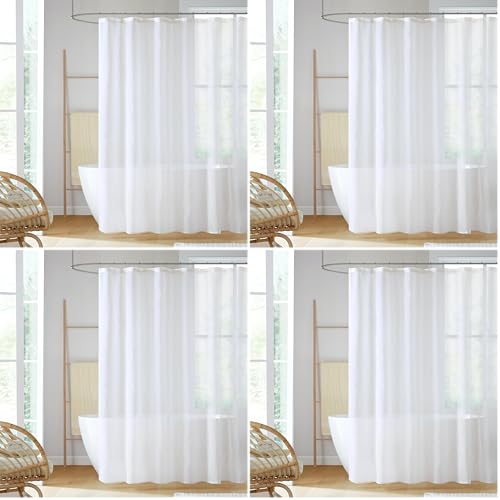 Madison Park Anna Sheers Shower Curtain, Textured Striped Accent Design, Modern Mid-Century Bathroom Decor, Machine Washable, Fabric Privacy Screen Ivory, 72" W x 72" L (Pack of 4) - color: White, size: 72"W x 72"L (Pack of 4)