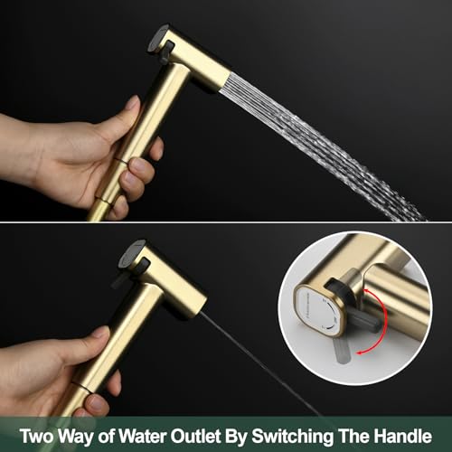 Toilet Concealed Hot and Cold Bidet Spray Set Handheld Bidet Sprayer for Toilet Brass Handheld Bidets Sprayer for Toilets Warm Water, Brushed Gold