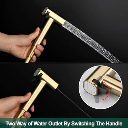 Toilet Concealed Hot and Cold Bidet Spray Set Handheld Bidet Sprayer for Toilet Brass Handheld Bidets Sprayer for Toilets Warm Water, Brushed Gold