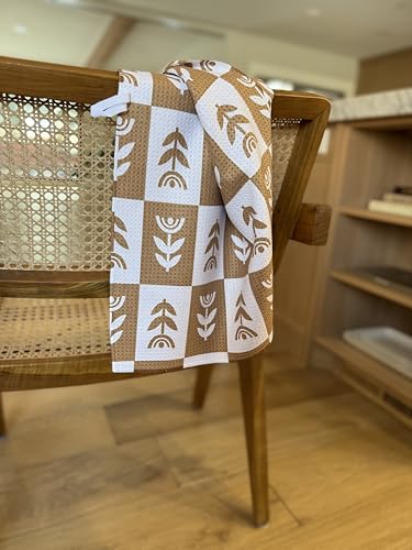 Kitchen Towels, Dish Towels for Kitchen, 2 Pc Kitchen Towel Set | Microfiber Waffle Towels, 16 x 26 inches, with Hanging Loops, Reusable Tea Towels, Cute Kitchen Towels - 2 Pack - color: Tan Checkered
