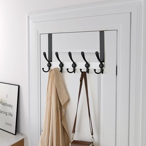 Over Door Hook 2.0 - Upgraded Version - Simple-Assembly, Strong, Heavy-Duty Stainless Steel 5-Tri-Hook Over The Door Hanger Rack, SimpleStrong Series, White & Black, Pack of 2 - color: White & Black