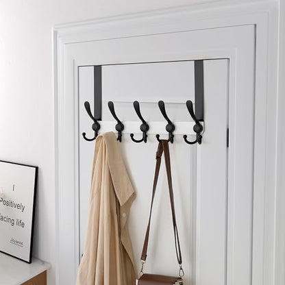 Over Door Hook 2.0 - Upgraded Version - Simple-Assembly, Strong, Heavy-Duty Stainless Steel 5-Tri-Hook Over The Door Hanger Rack, SimpleStrong Series, White & Black, Pack of 2 - color: White & Black