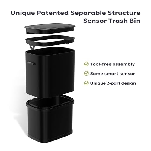 Furnify 16 Gallon / 60L Kitchen Trash Can, Motion Sensor Trash Bin with Lid | Large Capacity Touchless Garbage Waste Bin, Waterproof Brushed Trash Bin, Trash Can for Kitchen Bedroom Bathroom - color: Black