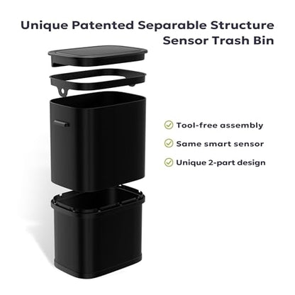 Furnify 16 Gallon / 60L Kitchen Trash Can, Motion Sensor Trash Bin with Lid | Large Capacity Touchless Garbage Waste Bin, Waterproof Brushed Trash Bin, Trash Can for Kitchen Bedroom Bathroom - color: Black