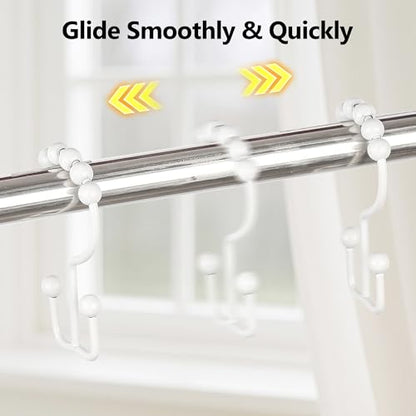 Resze Shower Curtain Hooks, Metal Double Shower Curtain Rings, White | Glide Roller Shower Hooks, Rust-Resistant Anti-Drop Shower Rings, Smooth Sliding Hooks for Bathroom Shower Rods Curtains - color: White