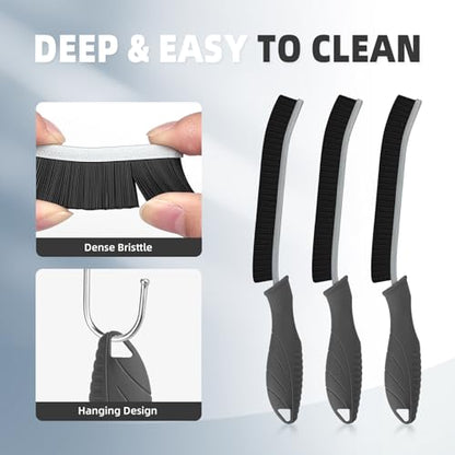 FOOGWEE Hard Bristle Crevice Cleaning Brush - Cleaning Supplies - Household Crevice Cleaning Tools - Multi-Purpose Crevice Brushes for Kitchen, Toilet, Window, Vehicle, Faucets, Grout (3, Grey) - color: Gray