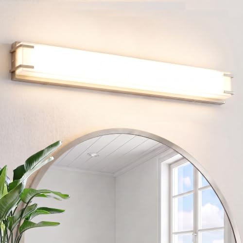 URSOLA LED Bathroom Light Fixture Over Mirror 32" Vanity Light with Milky White Lampshade 4000K Daylight Brushed Nickel Bath Bar (Brushed Nickel) - color: Brushed Nickel, size: 32inch