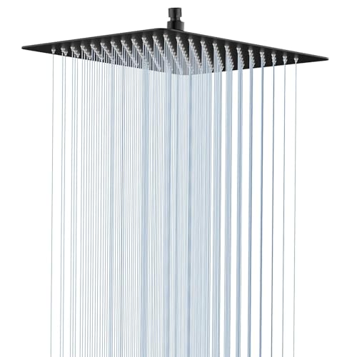 Rain Shower Head, High Flow Stainless Steel Square Rainfall Shower, Waterfall Bath Shower Body Covering, Ceiling or Wall Mount, Ultra Thin (12 Inch, Matte Black) - color: Matte Black, size: 12 Inch