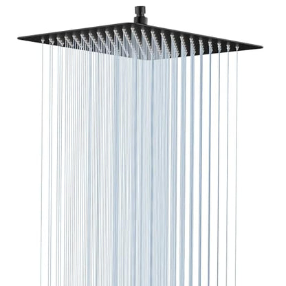 Rain Shower Head, High Flow Stainless Steel Square Rainfall Shower, Waterfall Bath Shower Body Covering, Ceiling or Wall Mount, Ultra Thin (12 Inch, Matte Black) - color: Matte Black, size: 12 Inch