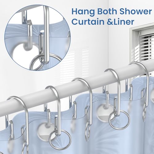 Chrome Shower Curtain Hooks Rings，Double Sided Shower Curtain Hooks Rust Proof，12 pcs Shower Hooks for Inside Shower，Smooth Sliding Anti-Drop Double Shower Rings for Curtain (Chrome) - color: Chrome