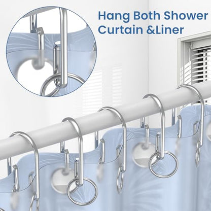 Chrome Shower Curtain Hooks Rings，Double Sided Shower Curtain Hooks Rust Proof，12 pcs Shower Hooks for Inside Shower，Smooth Sliding Anti-Drop Double Shower Rings for Curtain (Chrome) - color: Chrome
