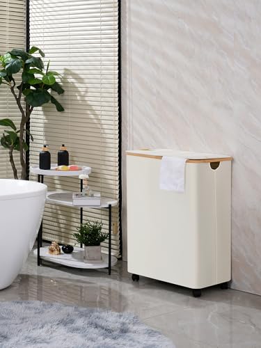 efluky Double Laundry Hamper with Wheels, Divided Laundry Hamper with Removable Bags, 2 Section Dirty Clothes Basket with Handles for Bathroom, Bedroom & Laundry Room, 160L Beige - color: Beige, size: 160L