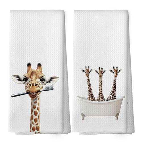 Funny Giraffe Hand Towels for Bathroom Spa Gym Yoga, Giraffe Gifts for Women, Funny Wild Animal Decorative Hand Towels for Washroom Bath Room Decor, 16x24inch Set of 2 - color: Bathroom10