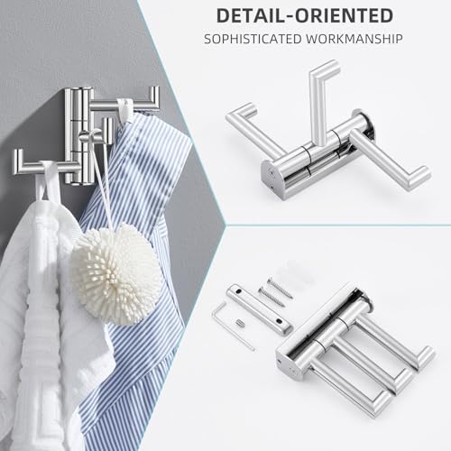 Angle Simple Swivel Towel Hook 3 Arms, Robe Coat Wall Hook, Polished Chrome | Rustproof SUS304 Stainless Steel Hand Towel Holder, Foldable Space Saver for Bathroom Kitchen Closet Entryway, Screws Mounted - color: Polished Chrome, size: 1 Pack