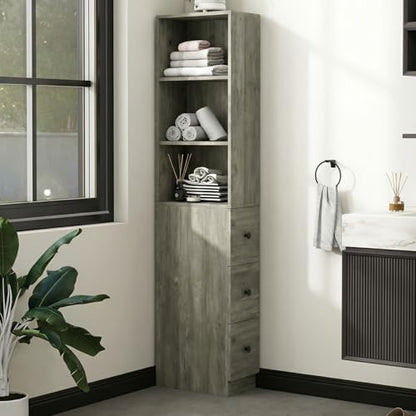 ARTETHYS Tall Slim Bathroom Storage Cabinet with 3 Adjustable Shelves Gray | Slim Free Standing Space Saver Organizer for Living Room Kitchen, 3 Drawers - color: Grey