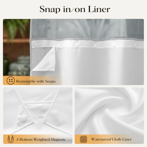 Grey Ringless Boho Striped Tassel Shower Curtain with Snap Liner 72x75 | Heavy Duty Linen Blend, 3 in 1 Shower Curtain Set, Farmhouse Style, Waterproof & Washable, Mesh Top Window, Easy to Install - color: Grey, size: 72"W x 75"L (Pack of 1)