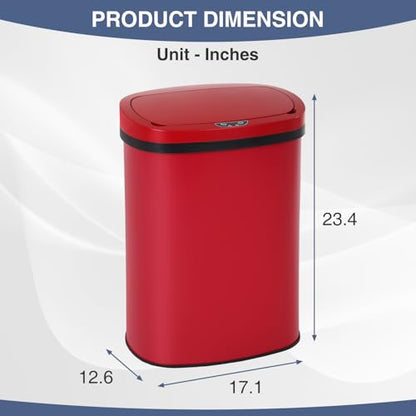 PayLessHere | 13 Gallon Stainless Steel Trash Can | Red | Automatic Touchless Lid with Motion Sensor | Kitchen Garbage Can with Waterproof Design | for Home, Office, Bathroom | Pack of 1 - color: Red Stainless Steel