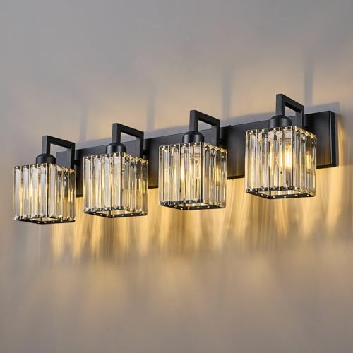 Black Bathroom Light Fixture, 4-Light Crystal Vanity Lighting, Bathroom Lighting Fixtures Over Mirror, Modern Crystal Wall Lamp - color: Black Crooked, size: 4-light