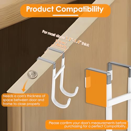 Over The Door Hooks, 2 Pack Dual-Hook 5" Long Door Hangers with Non-Slip PVC Coating for Clothes, Hats, Towel, Bags for Bathroom Bedroom Kitchen, Fits Most 1.2" - 1.4" Width Interior Doors - style: 2 Pack Style