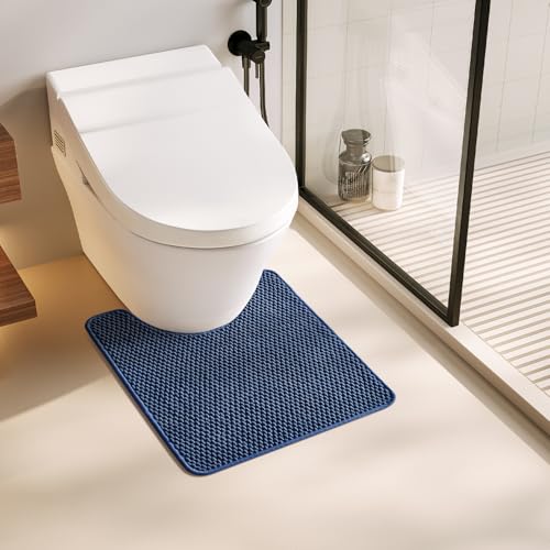 TYUU Toilet Rug, Thin Toilet Rugs U Shaped Washable Non Slip Absorbent Quick Dry Low Pile Toilet Mat, Navy Blue 20"x24" U Shape - color: Navy Blue, size: 1'8" X 2' (U-Shape)
