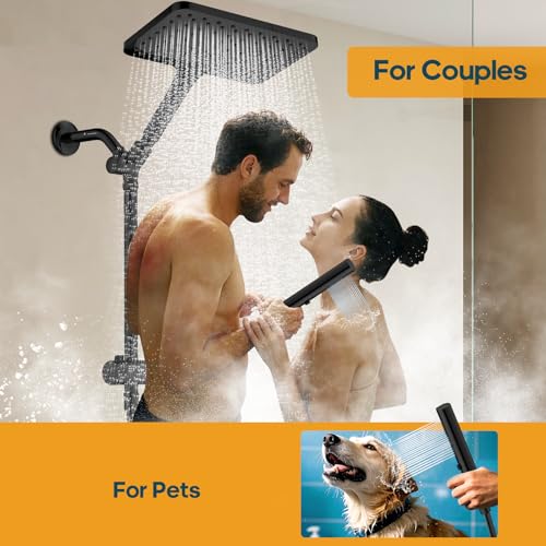 High Pressure Rain Shower Head with Handheld Combo, 10 Inch Square Rainfall Showerhead, Adjustable Slide Bar Dual Shower System, 3 Spray Modes, 59" Stainless Steel Hose, Matte Black - color: Matte Black, style: Basic